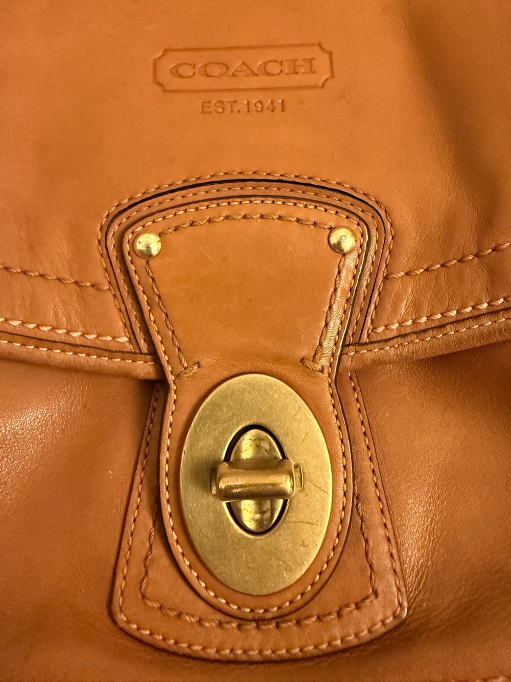 Coach Large F12854 Ali Caramel Leather Turnlock Shoulder Bag - Picture 12 of 13
